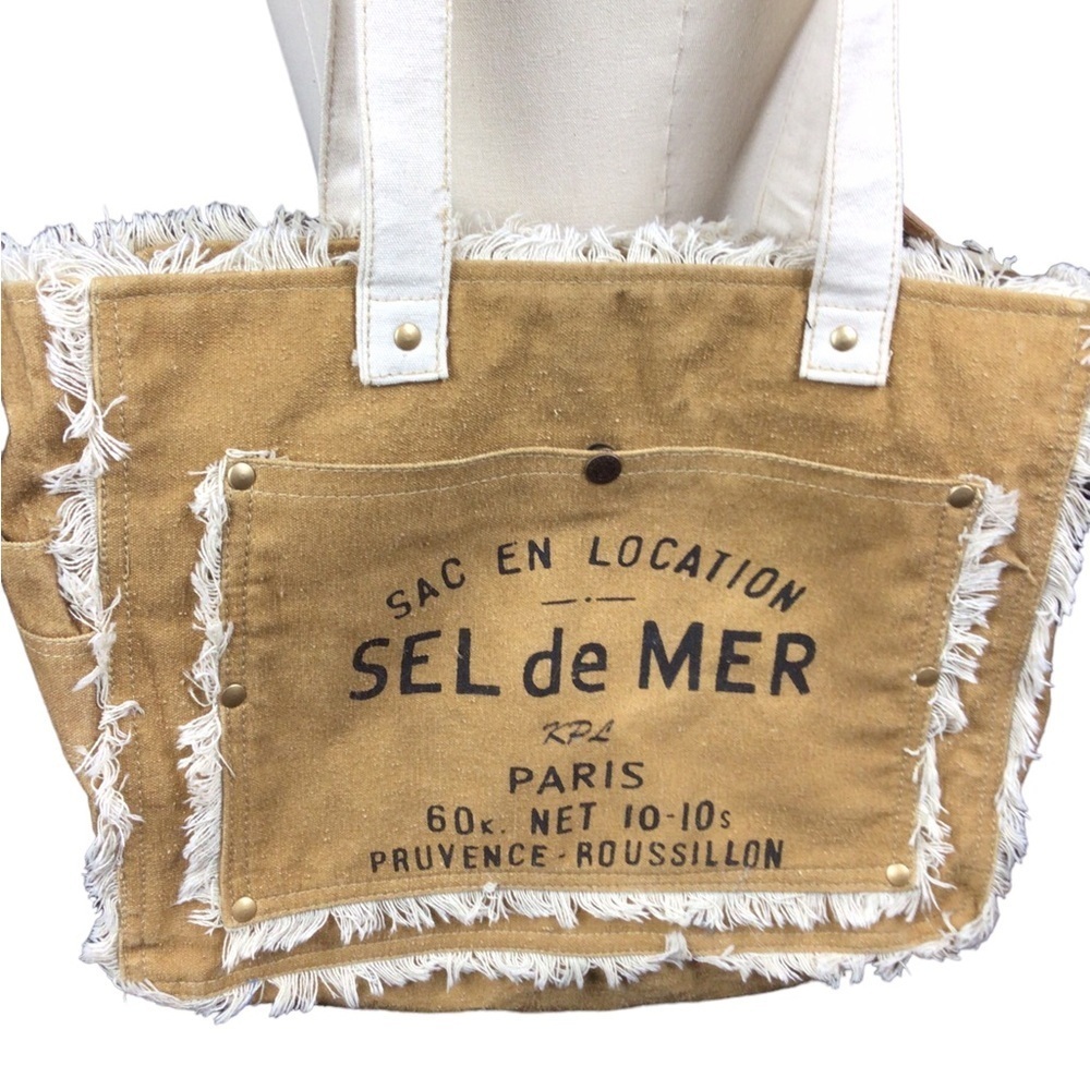 Sel de Mar Canvas Tote Shoulder Bag No Crossbody Strap Fringe Large Boho